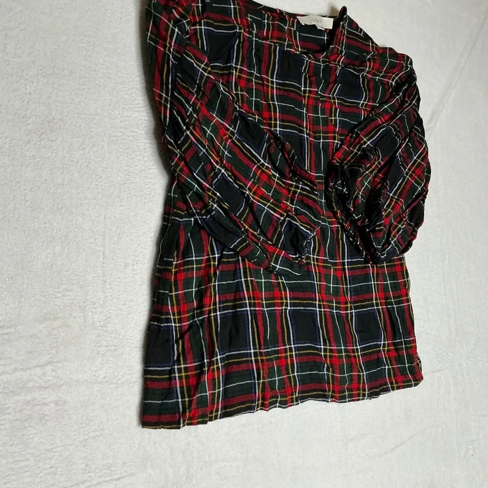LOFT Womens Plaid Long Sleeve Button Back Casual Top‎ Size M